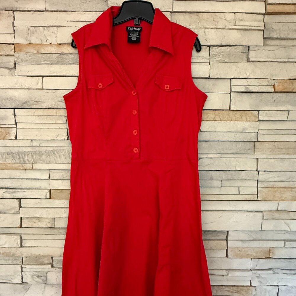3/$20, Typhany Chic Red Button Front Faux Chest-Pocket Sleeveless Day Dress
